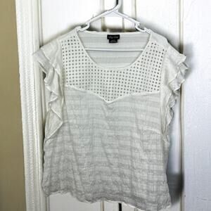 City Chic Women’s XL White Lightweight Short Sleeve Boho Pullover Blouse Top